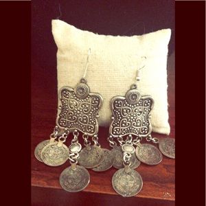 Silver Coin Earrings with Textured Floral Base